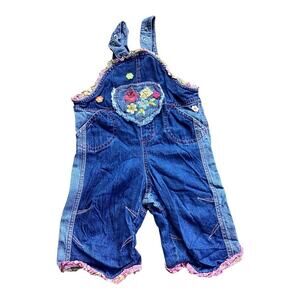 Oilily Pink Denim Jean Floral Overalls Size 2Y